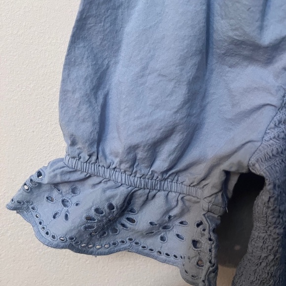 Luna skies blue cotton peasant top with puffy sleeves eyelet cottage fairy - Picture 2 of 6